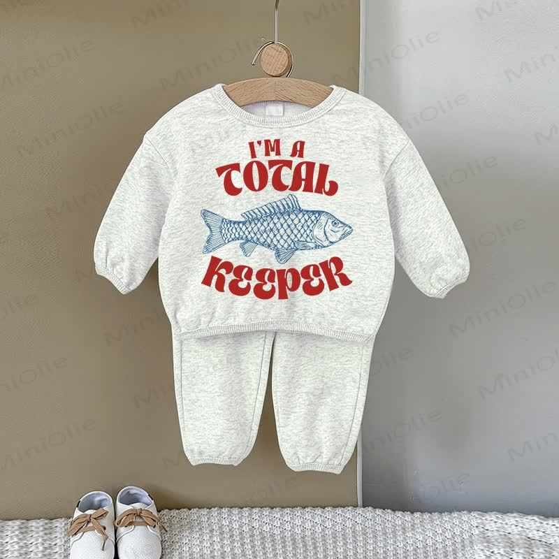 I'M A TOTAL KEEPER Baby Gray Fish Sweatshirt 2-piece Set - Gray - 2-3T - image 1