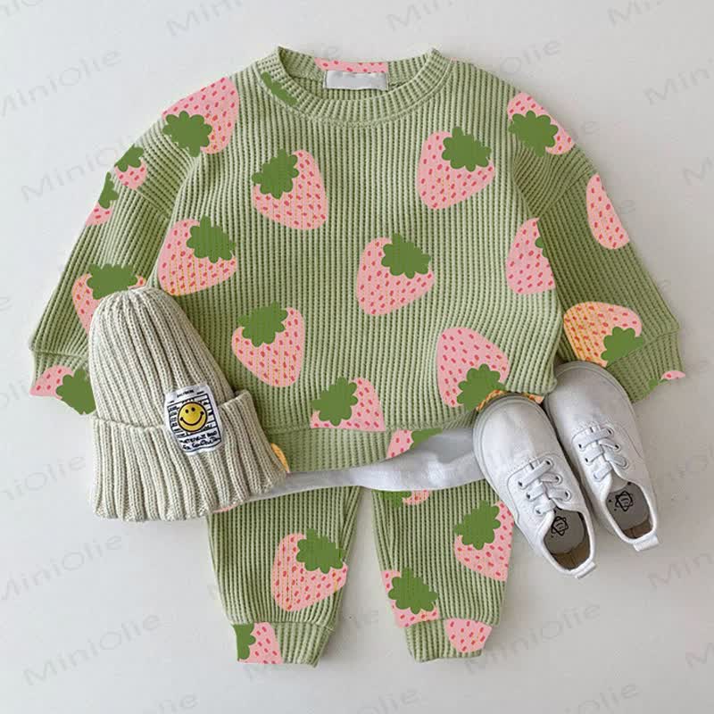 Baby Grey Green Waffle Strawberry 2-piece Set - Green - 2-3T - image 1
