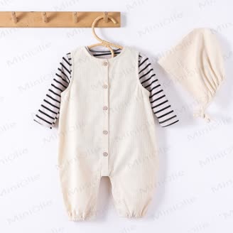 Baby Sleeveless Solid Color Romper with Hat - image 3