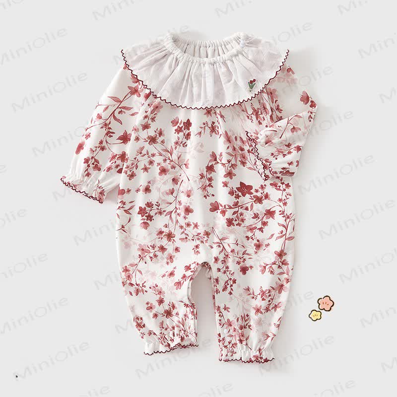 Baby Floral Tulip Collar Romper - Red - 18-24M - image 1