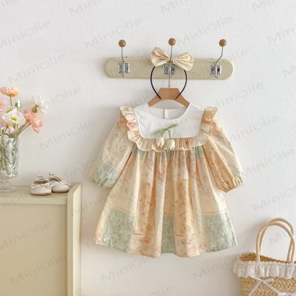 Toddler Kid Girl Flower Sweet Dress - Beige - 10Y - image 1