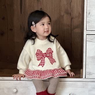 Baby Girl Bow Plaid Sweatshirt - image 3