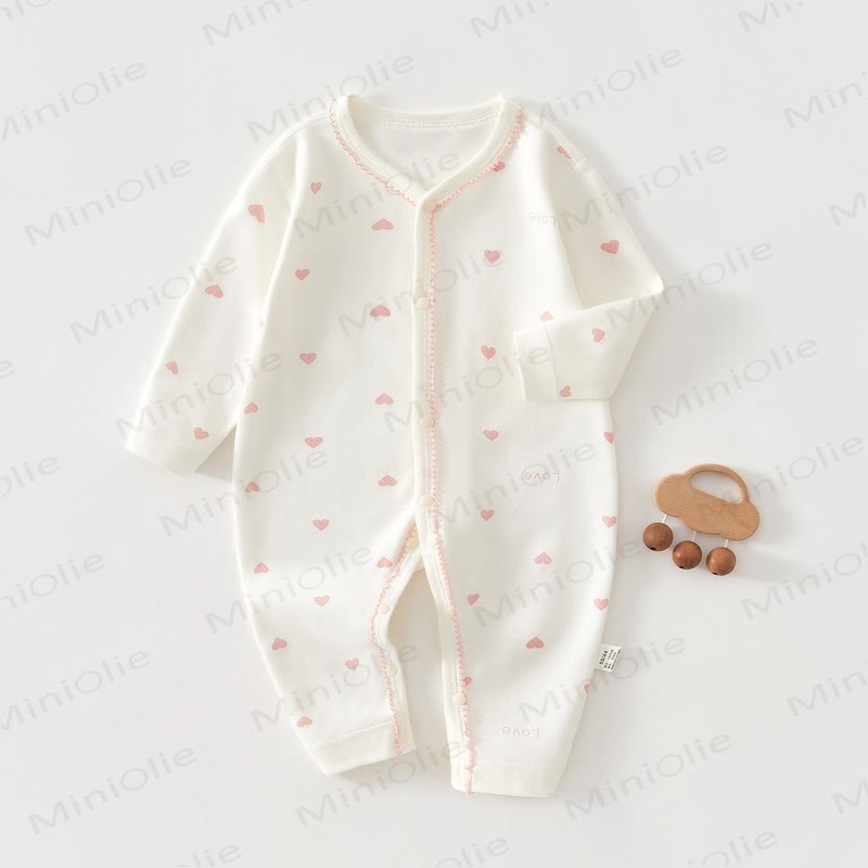 Baby Solid Color/Heart All-cotton Romper - Pink Heart - 18-24M - image 5