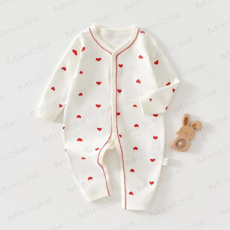 Baby Solid Color/Heart All-cotton Romper - Red Heart - 18-24M - image 4