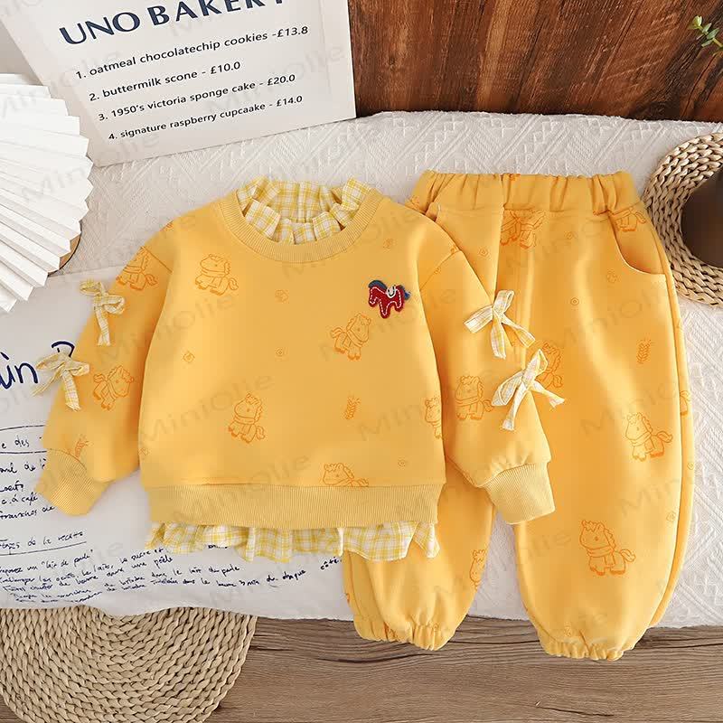 Baby Toddler Girl Horse Bow Plaid 2-piece Set - image 6