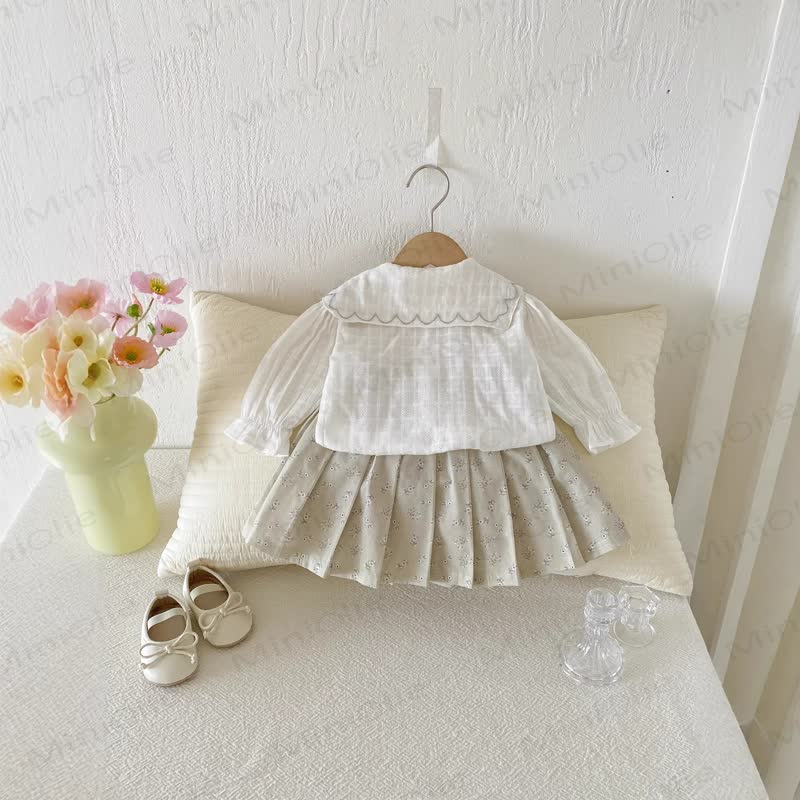 Baby Toddler Girl Flower Plaid Bow Top & Skirt - image 3