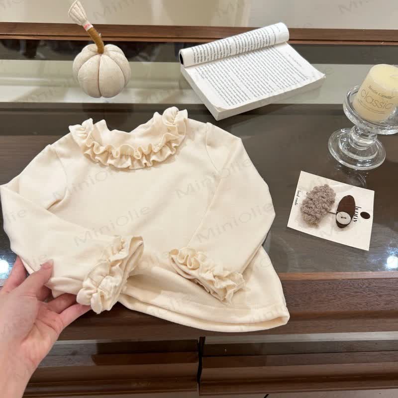 Toddler Kid Girl Solid Color Ruffled T-Shirt - Beige - 10Y - image 2