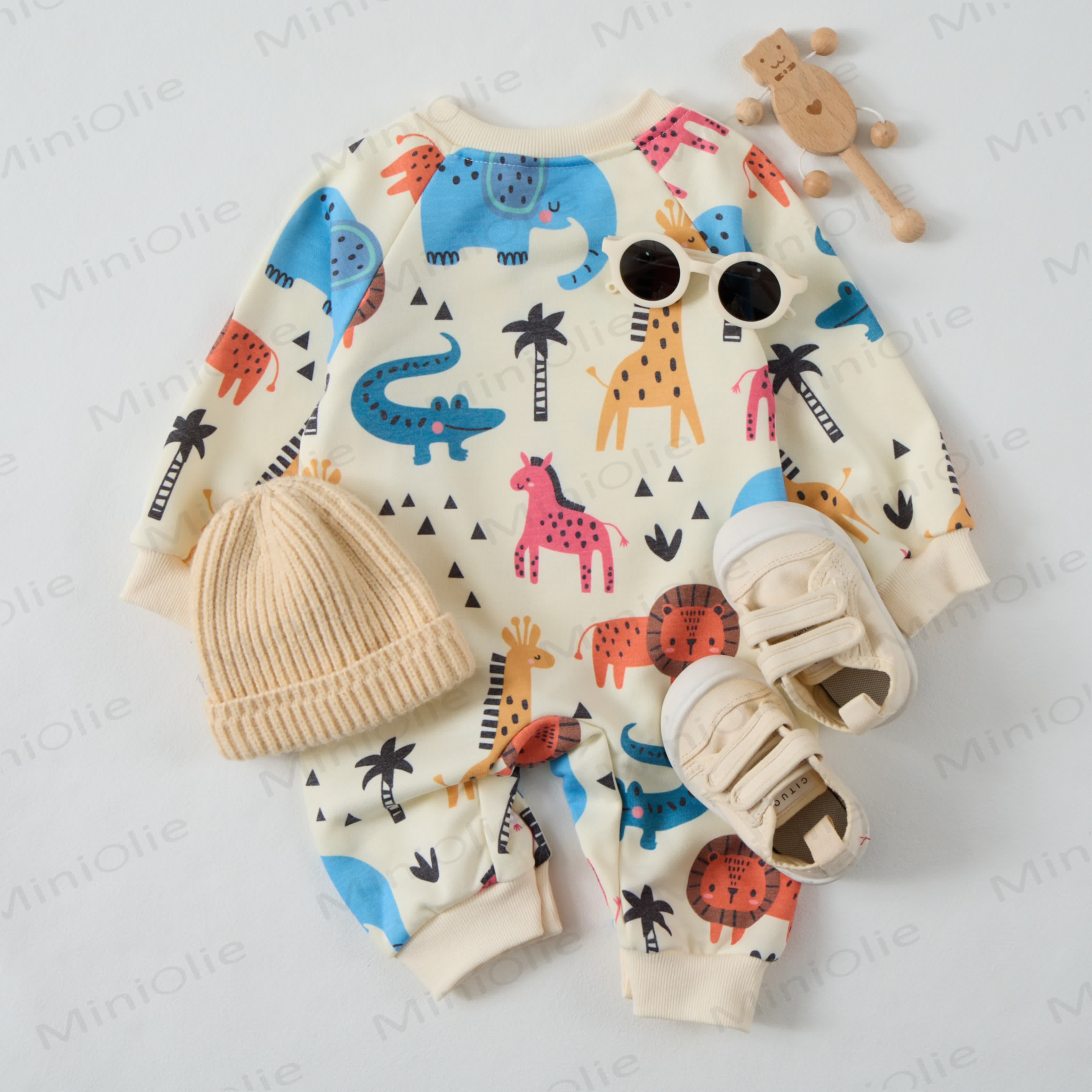 Baby Cartoon Animal Kingdom Beige Romper - image 7