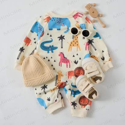 Baby Cartoon Animal Kingdom Beige Romper - image 7