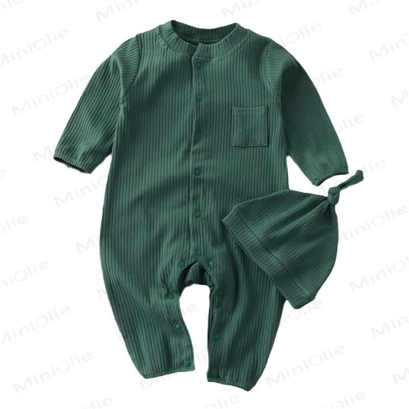  Baby Solid Color Ribbed Romper with Hat - image 7
