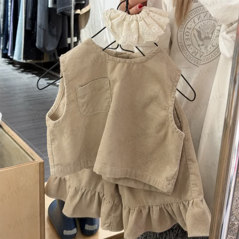  Baby Toddler Girl Solid Color/Dot 2-piece Set - Khaki - 8Y - image 4