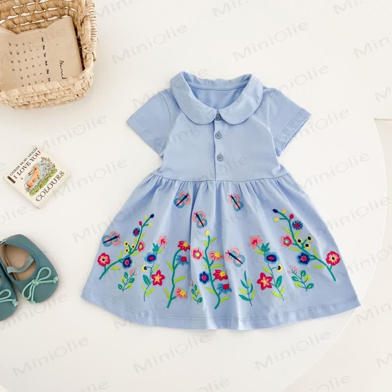Baby Toddler Girl Lapel Knit Flower Dress - Blue - 8Y - image 1