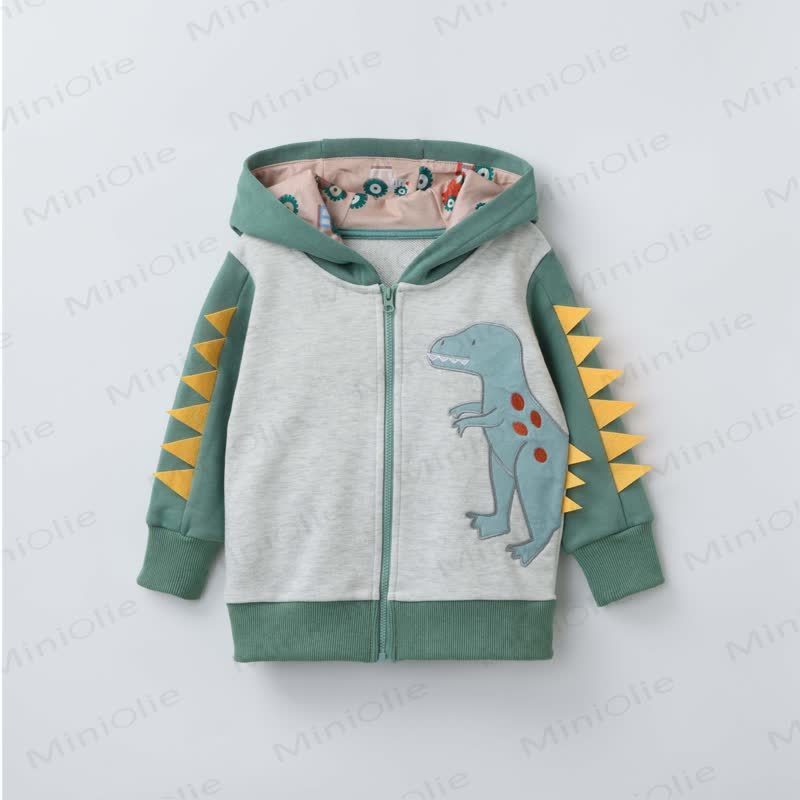Toddler Boy Dinosaur Zip Green Hoodie - Green - 8Y - image 1