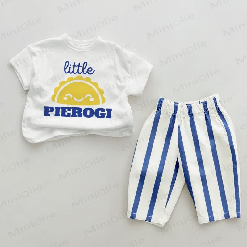 LITTLE PIEROGI Baby Blue Vertical Striped 2-piece Set - White&Blue - 2-3T - image 1