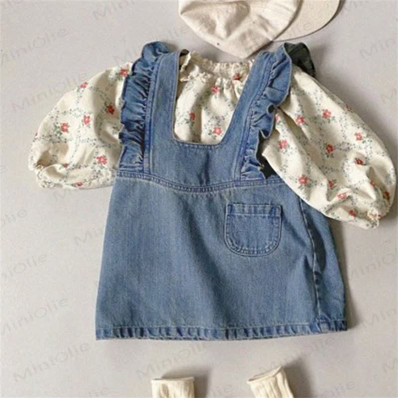 Baby Toddler Girl Flower Denim Cord Dress - Blue - 3-5T - image 1