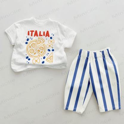 ITALIA Baby Blue Vertical Striped 2-piece Set - White&Blue - 2-3T - image 1