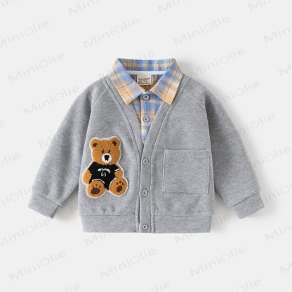 Kid Boy Fake 2pcs Bear Sweatshirt - Grey - 8Y - image 8
