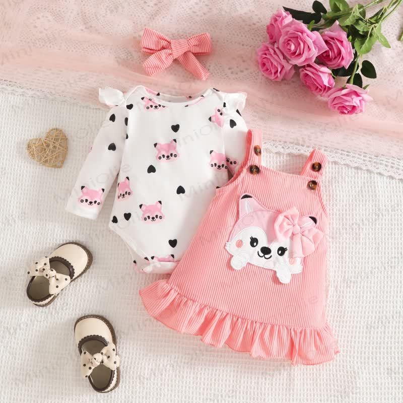 Baby Girl Fox Bow Cord Dress & Love Bodysuit - Pink - 12-18M - image 1