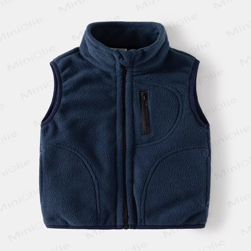 Kid Solid Color Fleece Vest - Dark Blue - 8Y - image 2