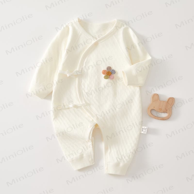  Baby Newborn Flower Cotton Kimono Romper - White - 3-6M - image 1