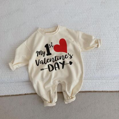 MY 1ST VALENTINE'S DAY Baby Toddler Beige Romper - Beige - 2-3T - image 1