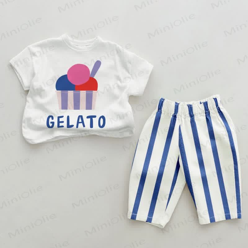 GELATO Baby Ice Cream Blue Vertical Striped 2-piece Set - White&Blue - 2-3T - image 1