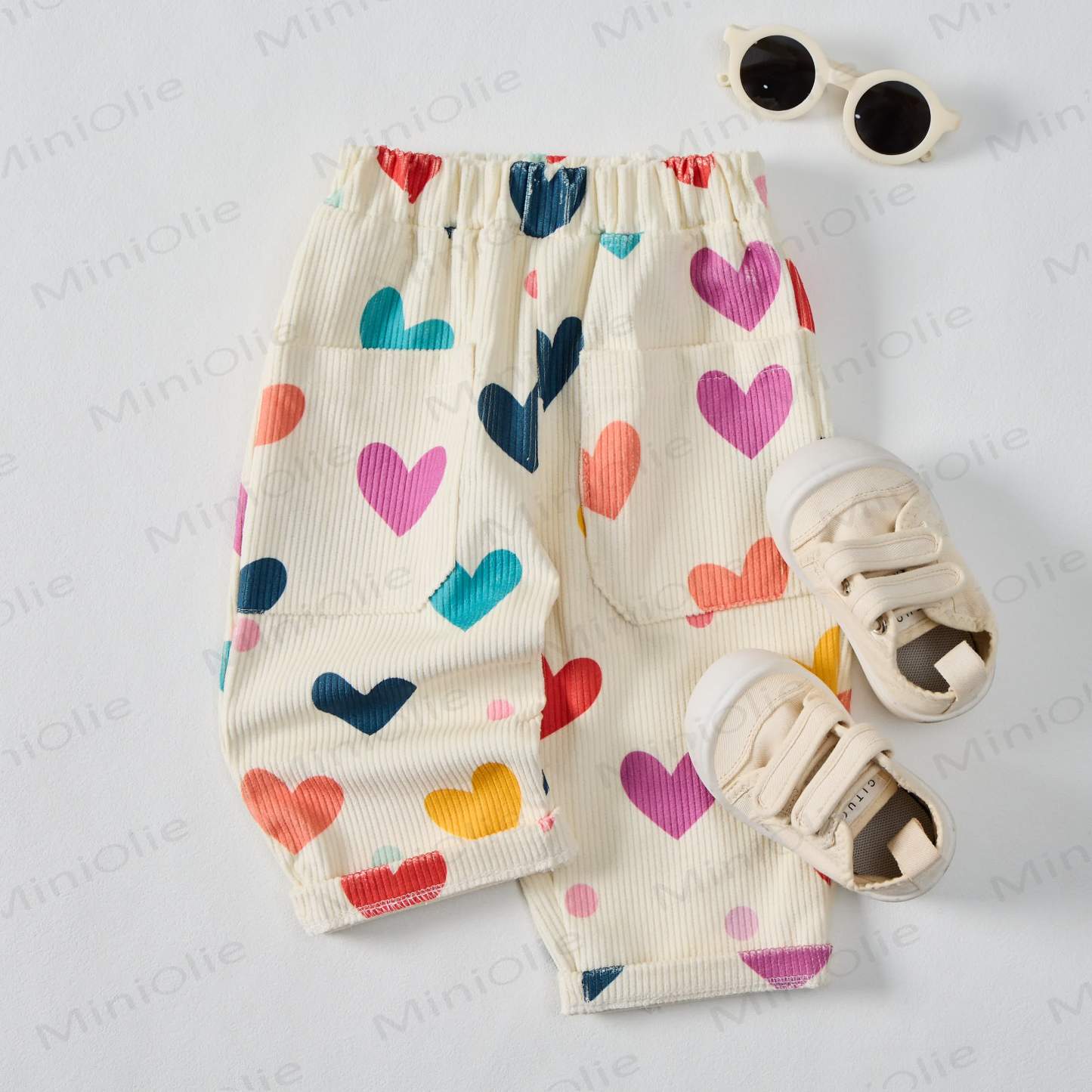 Baby Toddler Colorful Hearts & Polka Dots Beige Corduroy Pants - image 2