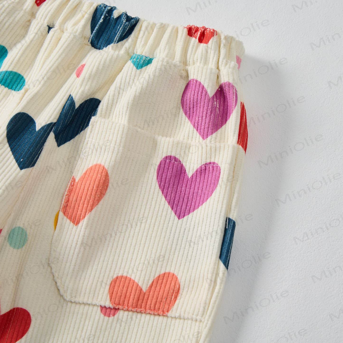 Baby Toddler Colorful Hearts & Polka Dots Beige Corduroy Pants - image 3