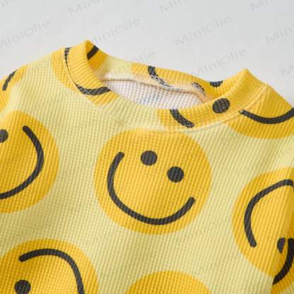 Baby Waffle Yellow Smiley Face Sweatshirt 2-piece Set - image 3