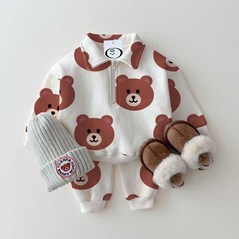  Baby Toddler White Bear Lapel 2-piece Set - White - 3-5T - image 1