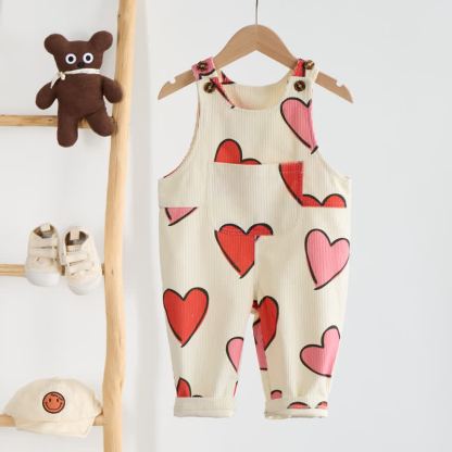 Baby Toddler Heart Corduroy Beige Overalls - image 2
