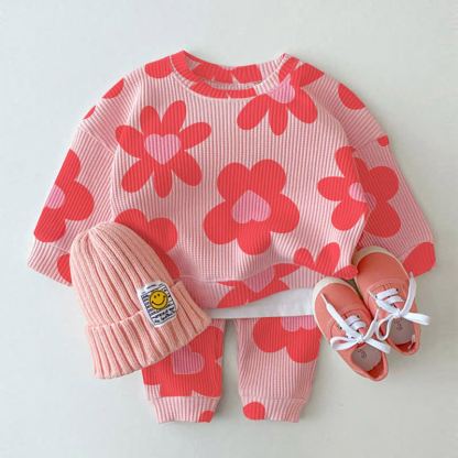 Baby Flower Heart Pink Waffle 2-piece Set - Pink - 3-5T - image 1