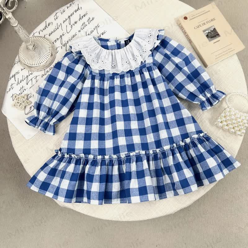 Baby Toddler Girl Plaid Lace Dress - Blue - 5-6Y - image 1