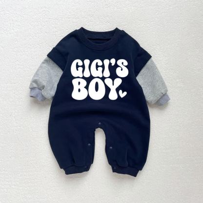 GIGI'S BOY Baby Toddler Love Dark Blue Color Block Romper - Dark Blue - 18-24M - image 1