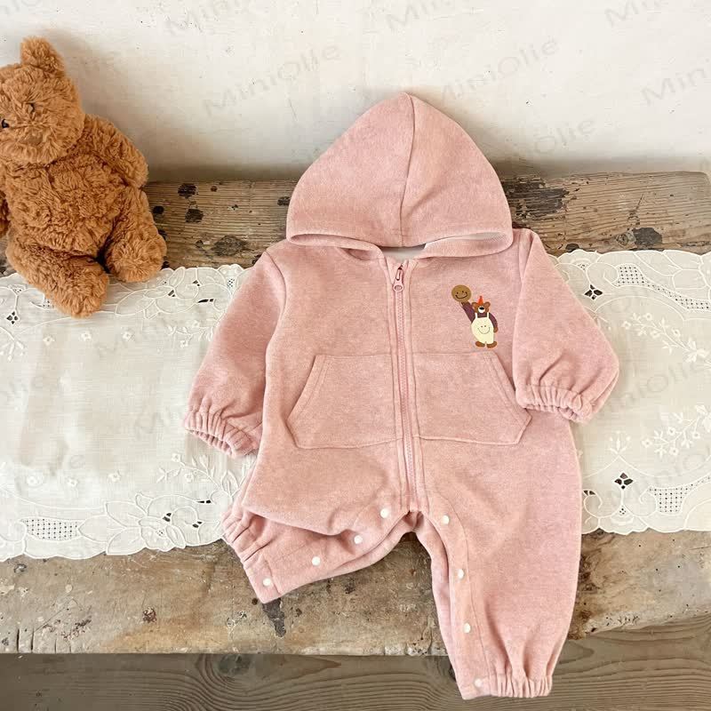 Baby Bear Pocket Fleece Lined Hooded Romper - image 4