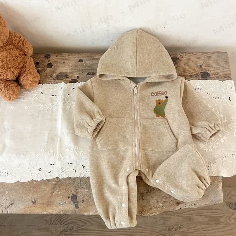 Baby Bear Pocket Fleece Lined Hooded Romper - image 6