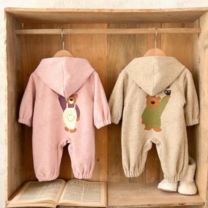 Baby Bear Pocket Fleece Lined Hooded Romper - image 5