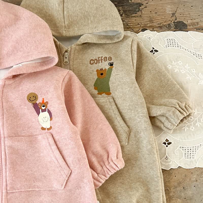 Baby Bear Pocket Fleece Lined Hooded Romper - image 10