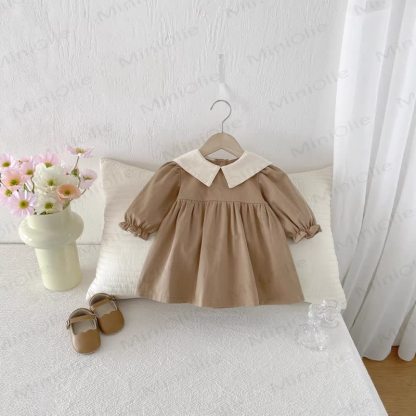Baby Toddler Girl Lapel Dress - Khaki - 3-5T - image 1