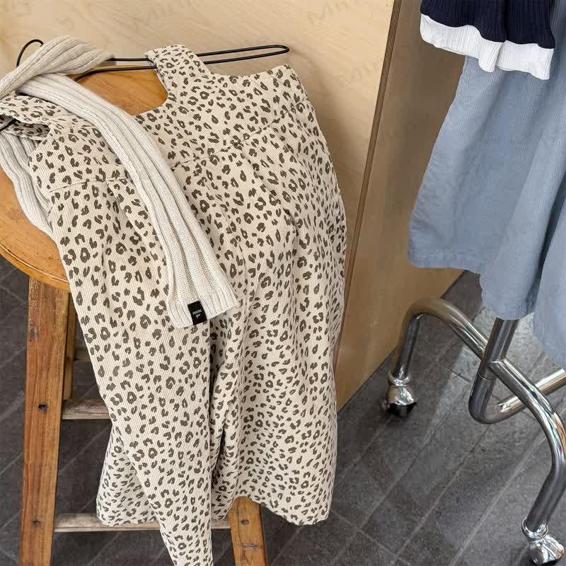 Baby Toddler Girl Solid Color/Leopard Print Overalls - Coffee - 8Y - image 6