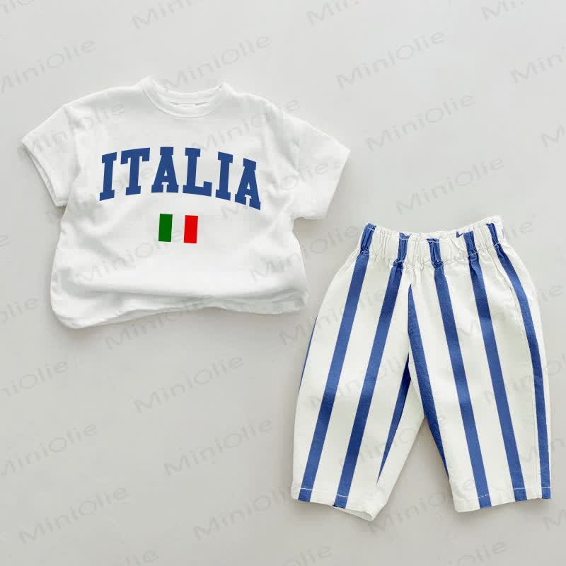 ITALIA Baby 2-piece Blue Vertical Striped Set - White&Blue - 2-3T - image 1