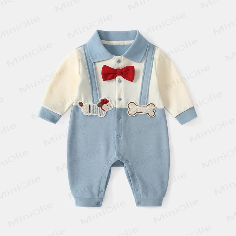 Baby Fake 2pcs Puppy Bow Romper - Blue - 18-24M - image 1