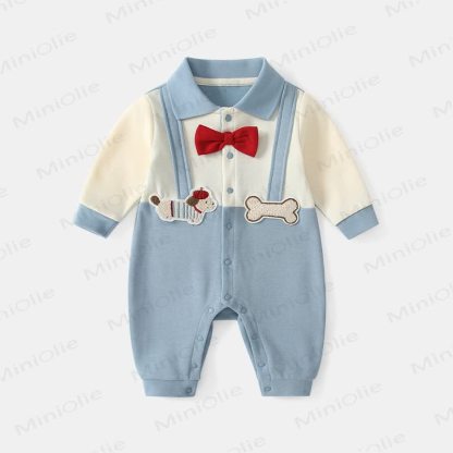 Baby Fake 2pcs Puppy Bow Romper - Blue - 18-24M - image 1