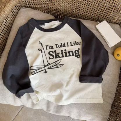 I'M TOLD I LIKE SKIING Baby Dark Gray Raglan T-shirt - Drak Gray - 2-3T - image 1