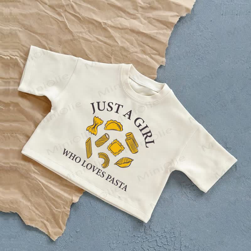 JUST A GIRL WHO LOVES PASTA Baby Summer Casual T-Shirt - White - 2-3T - image 2