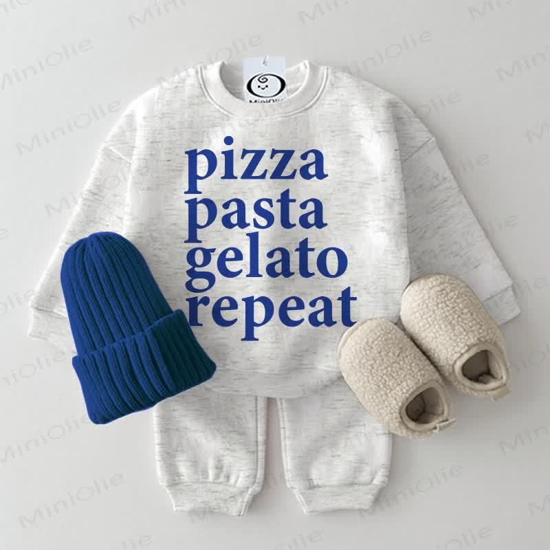 PIZZA PASTA GELATO REPEAT Baby Sweatshirt 2-piece Light Grey Set - Light Grey - 2-3T - image 1