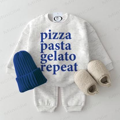 PIZZA PASTA GELATO REPEAT Baby Sweatshirt 2-piece Light Grey Set - Light Grey - 2-3T - image 1