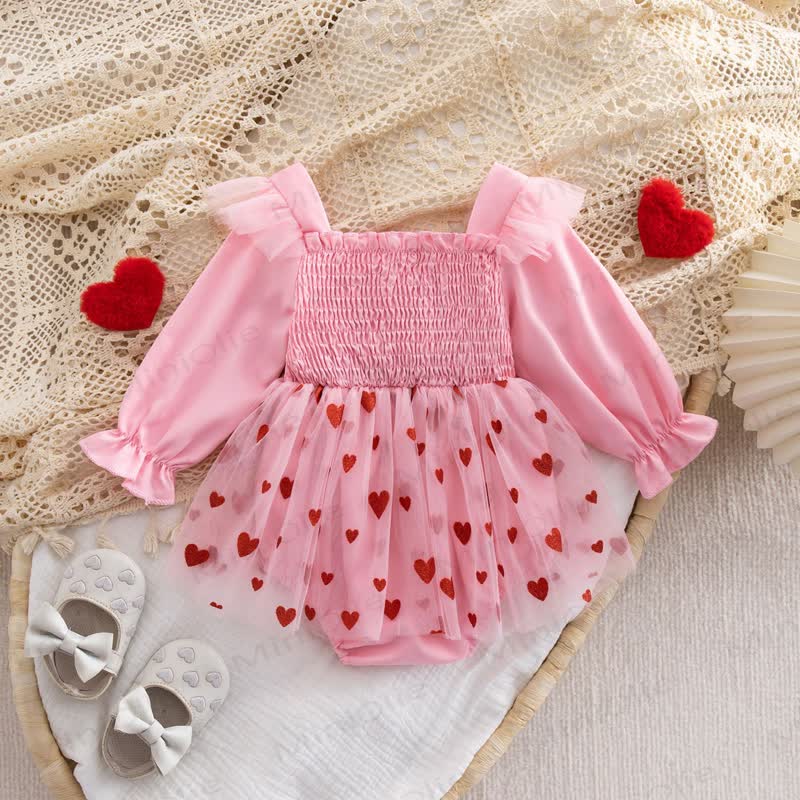 Baby Heart Embroidered Mesh Skirted Bodysuit - image 2