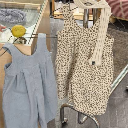 Baby Toddler Girl Solid Color/Leopard Print Overalls - image 1