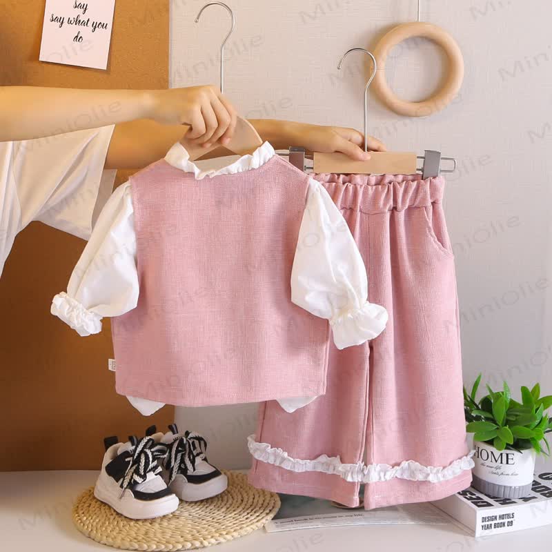 Baby Toddler Girl Solid Color Bow 3-piece Woven Set - image 5